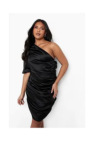Boohoo Plus Satin One Shoulder Ruched Mini Dress