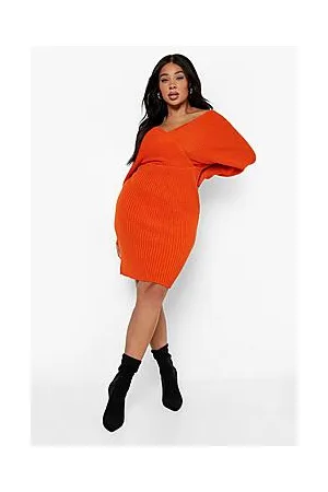 Boohoo Plus Off The Shoulder Rib Knit Jumper Dress