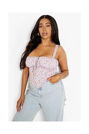 Boohoo Plus Ditsy Floral Corset Detail Top