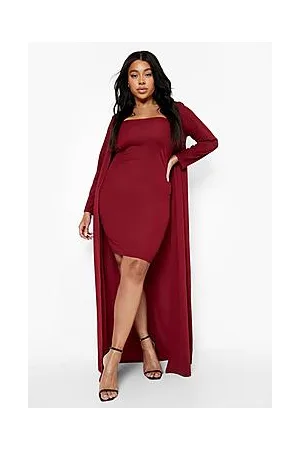 Boohoo Plus Bandeau Top Dress And Duster Coat