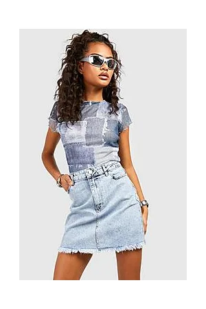 Boohoo Raw Hem Denim Mini Skirt