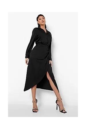 Boohoo Satin Wrap Ruched Side Midaxi Skirt