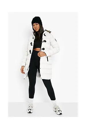 Boohoo Quilted Faux Fur Hood Parka Coat
