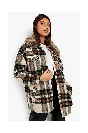 Boohoo Check Fur Collared Shacket