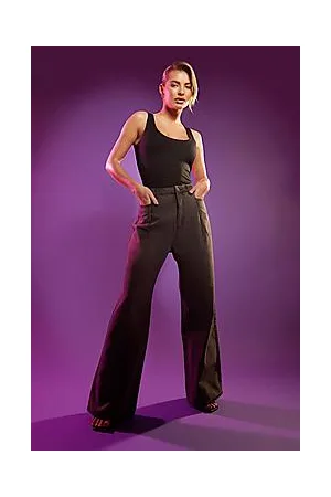 Boohoo High Waisted Distressed Hem Wide Leg Jeans