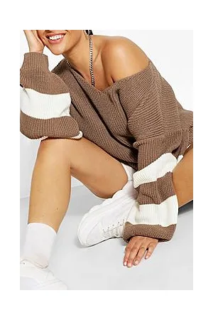 Boohoo Plus V Neck Striped Jumper