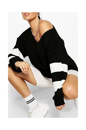 Boohoo Plus V Neck Striped Jumper