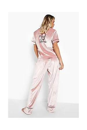 Boohoo Maid Of Honour Velvet Embroidered Pyjama Set