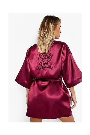 Boohoo Maid Of Honour Satin Embroidered Robe