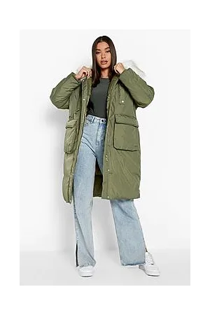 Boohoo Faux Fur Trim Longline Parka