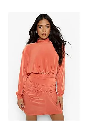 Boohoo Petite High Neck Slinky Drop Waist Mini Dress