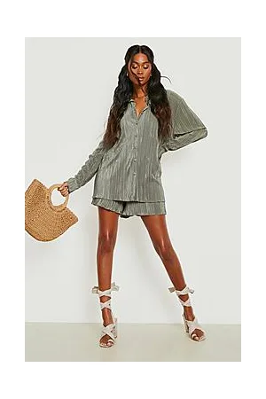 Boohoo Plisse Shirt & Shorts Set