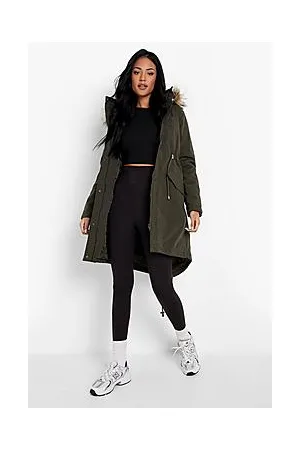 Boohoo Tall Faux Fur Hood Trim Parka Coat