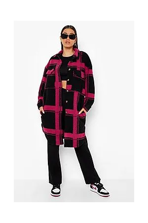 Boohoo Check Longline Wool Shacket