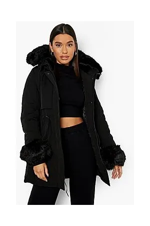 Boohoo Hooded Faux Fur Trim Parka Coat