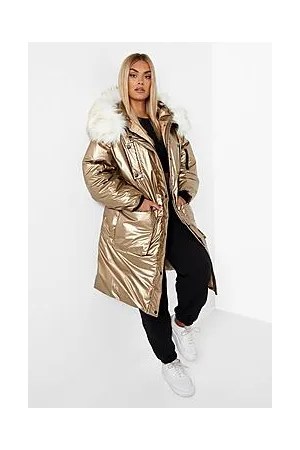 Boohoo Plus Faux Fur Metallic Parka
