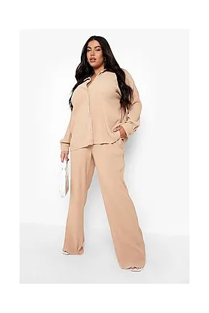 Boohoo Plus Plisse Wide Leg Trousers