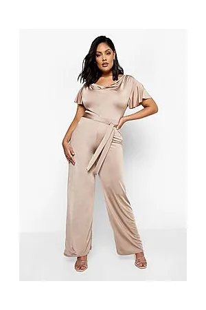 Boohoo Plus Slinky Cowl Neck Belted Jumpsuit