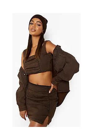 Boohoo Ruched Panel Denim Mini Skirt
