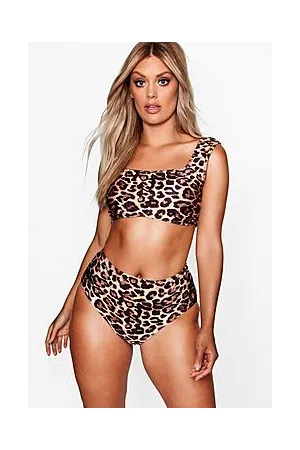 Boohoo Plus Leopard Print High Waisted Bikini