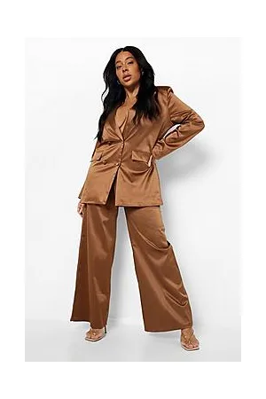 Boohoo Plus Satin Wide Leg Suit Trousers