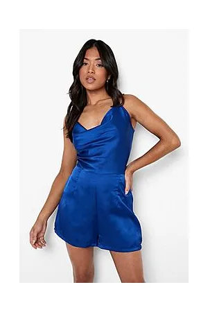 Boohoo Petite Cowl Neck Open Back Satin Playsuit