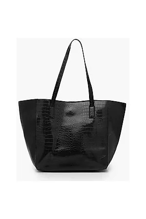 Boohoo Oversized Faux Leather Croc Tote Day Bag