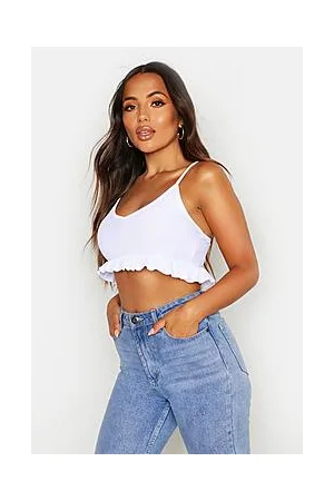 Boohoo Petite Ruffle Ribbed Crop Top