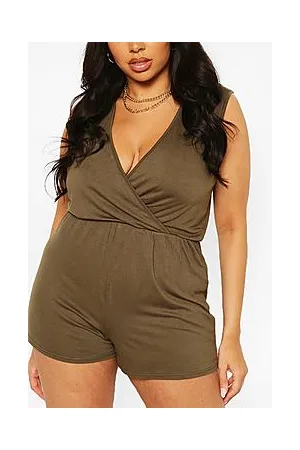 Boohoo Plus Basic Wrap Over Jersey Playsuit