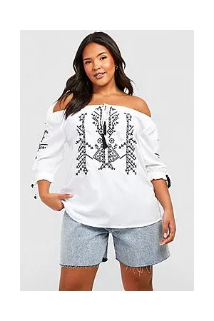 Boohoo Plus Off The Shoulder Embroidered Top