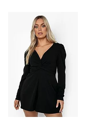 Boohoo Plus Puff Sleeve Twist Front Playsuit