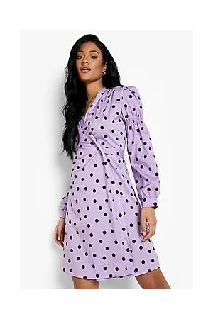 Boohoo Tall Polka Dot Volume Sleeve Wrap Mini Dress