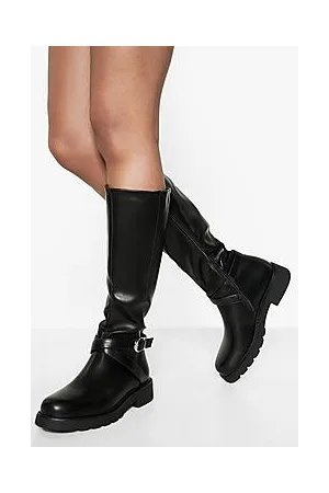Boohoo Knee High Buckle Detail Boots