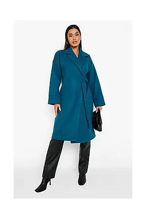 Boohoo Tie Side Belted Wool Look Coat