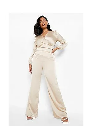Boohoo Plus Satin Wide Leg Trousers