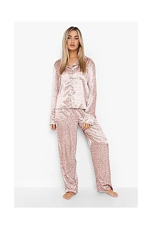 Boohoo Satin Leopard Shirt & Trouser Set