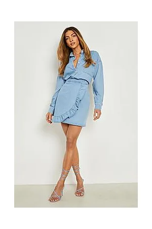 Boohoo Ruffle Denim Mini Skirt