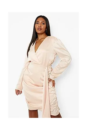 Boohoo Plus Satin Wrap Drape Ruched Dress