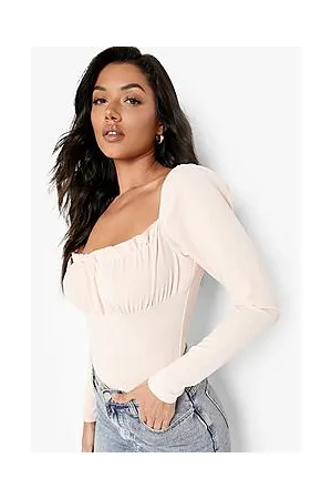 Boohoo Scuba Crepe Puff Sleeve Bodysuit