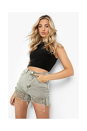 Boohoo High Waist Rigid Distressed Denim Shorts