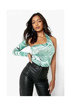 Boohoo Marble Slinky One Shoulder Bodysuit