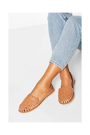 Boohoo Wide Fit Leather Woven Ballet Flats