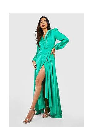 Boohoo Satin Wrap Belted Maxi Dress