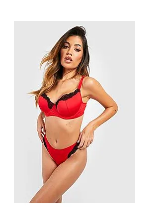 Boohoo Satin And Lace Trim Thong