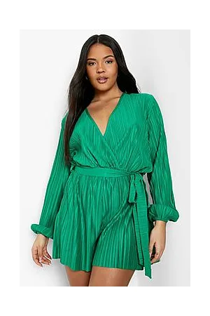 Boohoo Plus Plisse Wrap Belted Playsuit