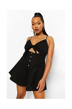 Boohoo Plus Linen Tie Front Playsuit