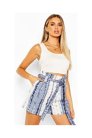 Boohoo Tie Dye Print Cotton Twill Belted Shorts