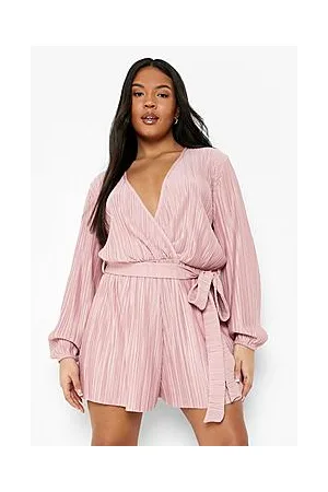 Boohoo Plus Plisse Wrap Belted Playsuit