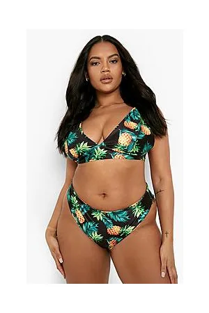 Boohoo Plus Pineapple Plunge High Waist Bikini