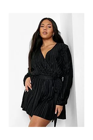 Boohoo Plus Plisse Wrap Belted Playsuit